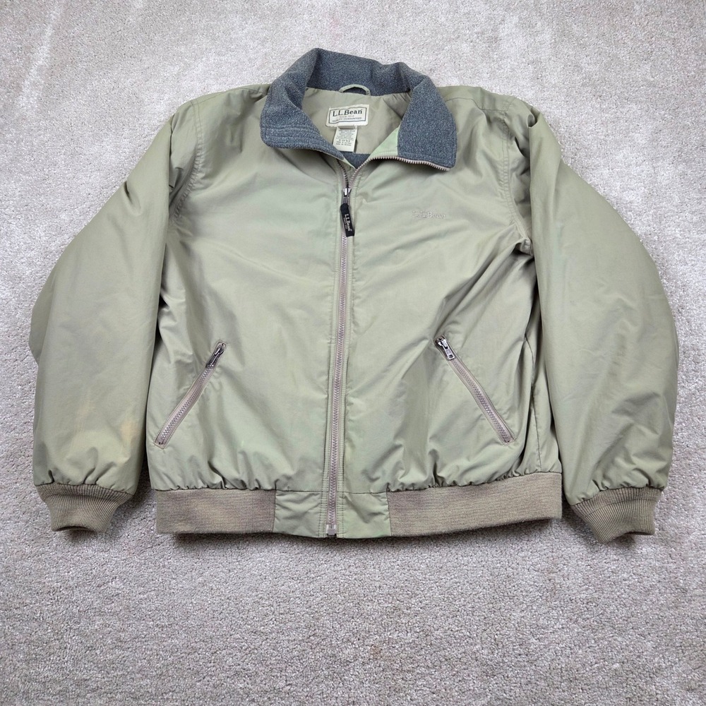 LL Bean Bomber Warm-Up Jacket Khaki Tan Fleece Lined Full Zip Mens‎ L 0UF43